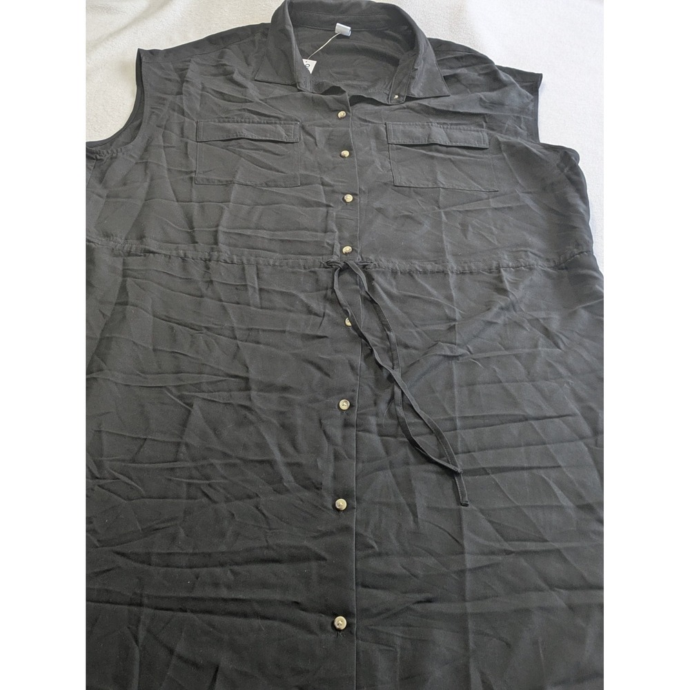 Old Navy Shirt Dress Midi Sleeveless Black Slits XL Tall Classic Beachy Resort - Picture 4 of 10